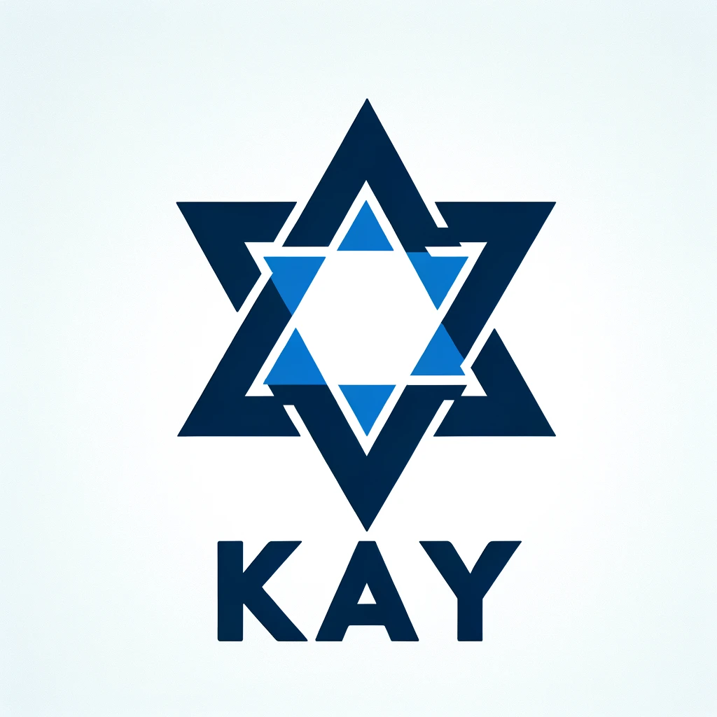 DALL·E 2024-05-30 09.52.48 - A clean and modern blue Star of David, with the initials 'KAY' styled in a similar font and positioned below the star. The font should be bold, elegan
